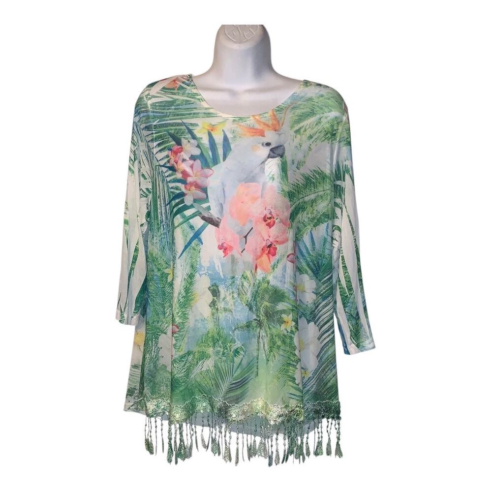 Impulse California parrot blouse sheer size L